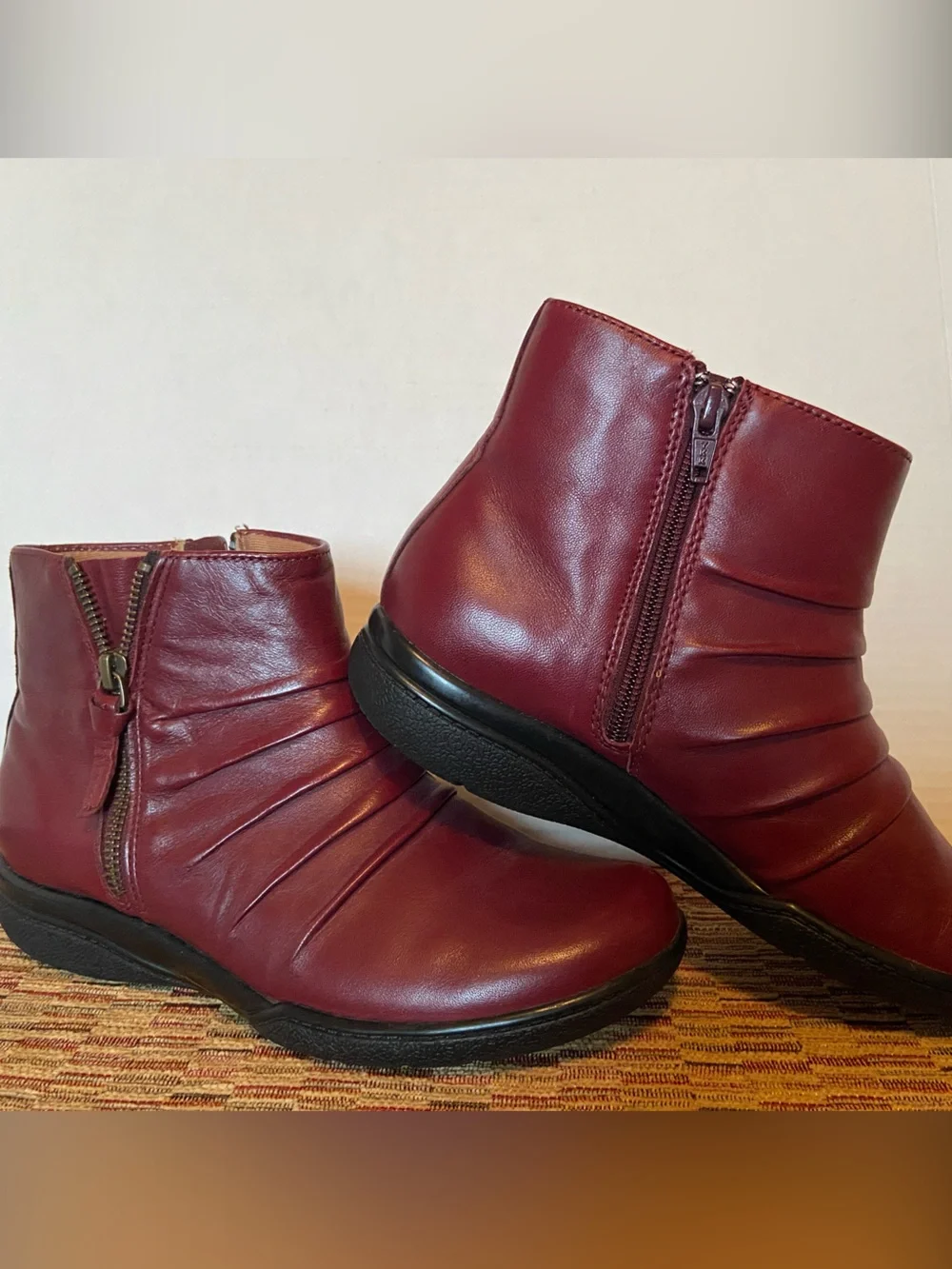Women’s Burgundy Leather Zip Ankle Boots
